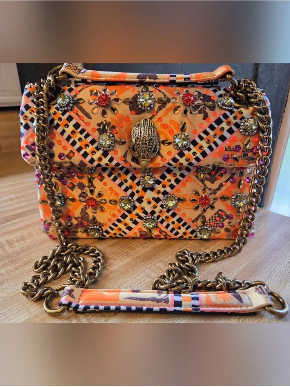 Kurt Geiger Orange Floral-Embellished Crossbody Kensington Bag